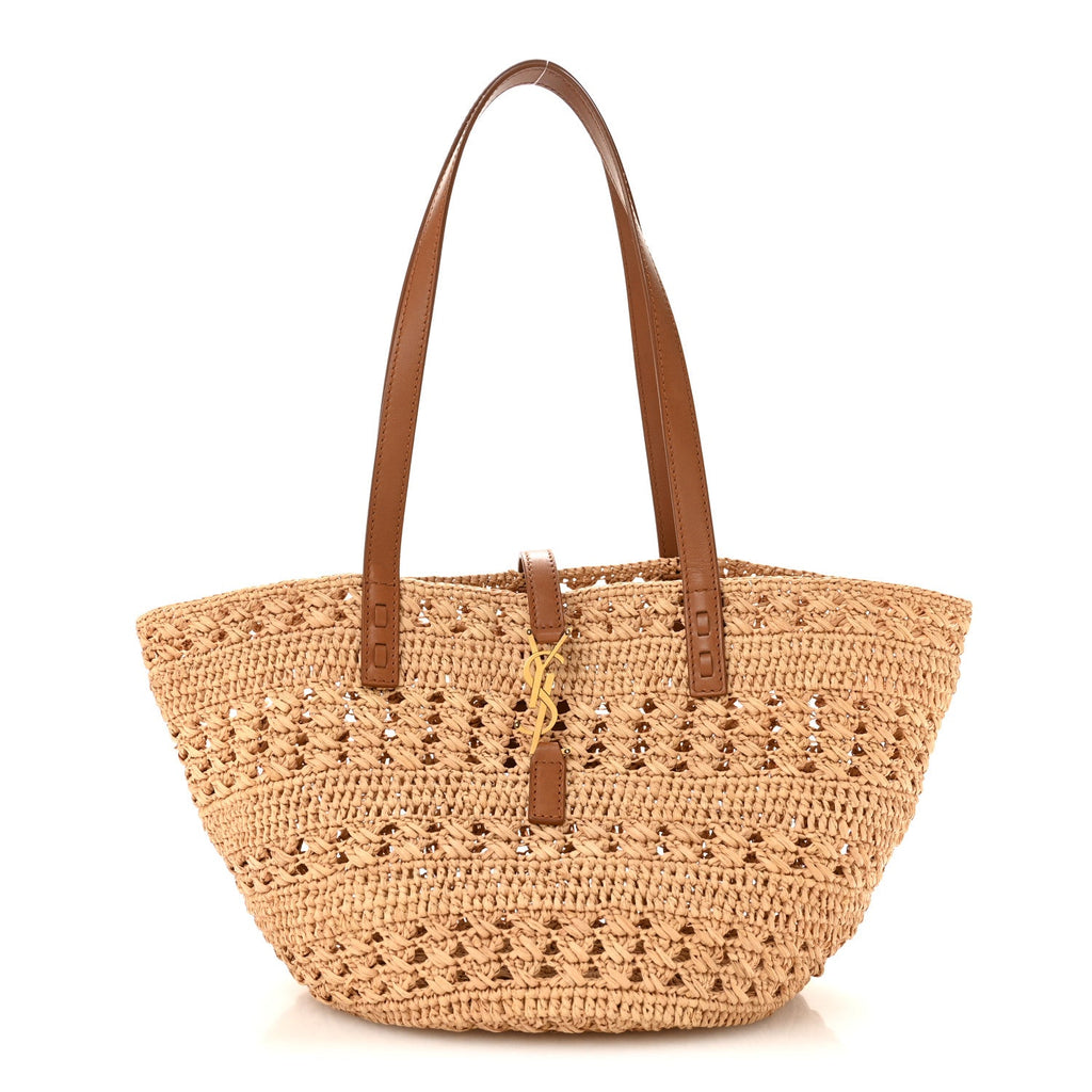 Saint Laurent Raffia Calfskin Small Panier Tote Naturel