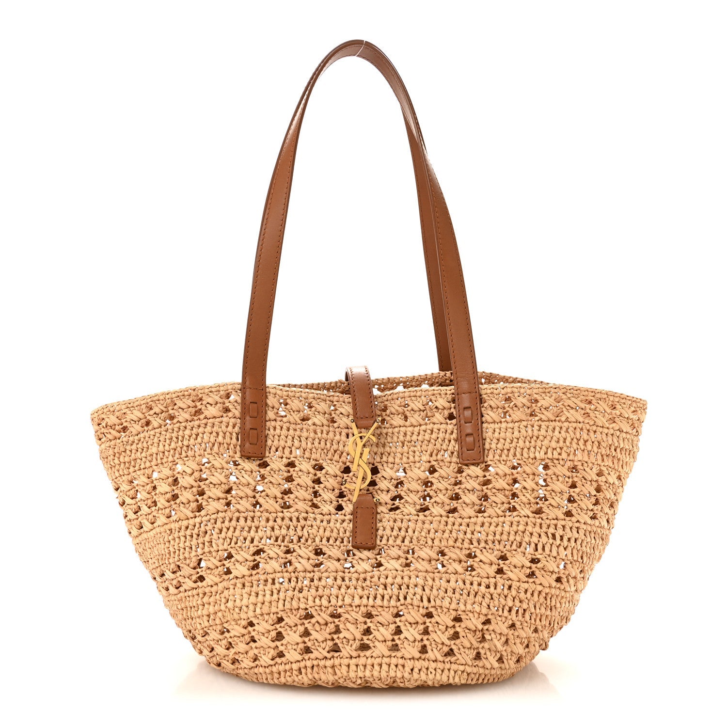 Saint Laurent Raffia Calfskin Small Panier Tote Naturel
