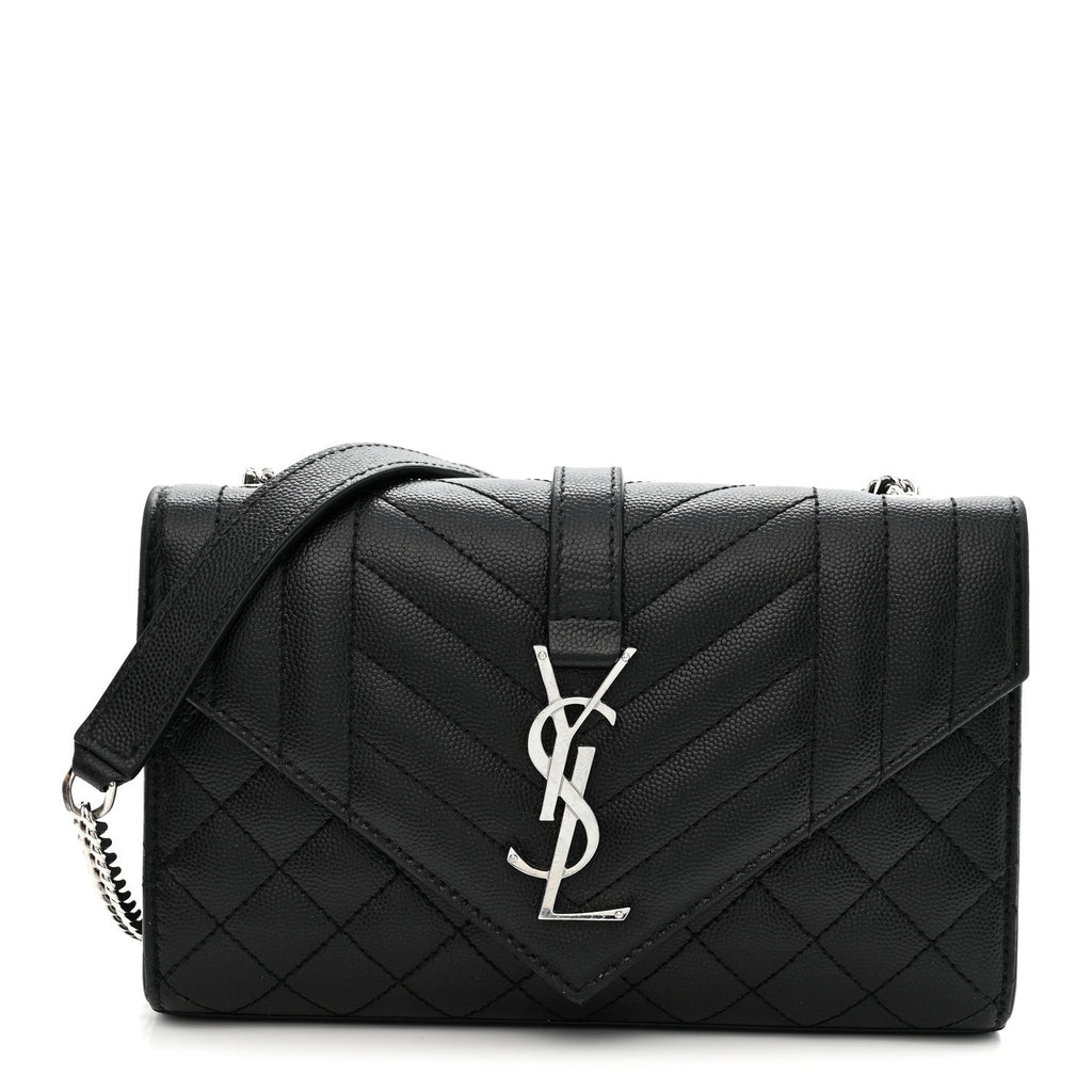 Saint Laurent Grain De Poudre Textured Mixed Matelasse Triquilt Small Monogram Satchel Black