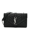 Saint Laurent Grain De Poudre Textured Mixed Matelasse Triquilt Small Monogram Satchel Black