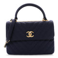 Chanel Jersey Chevron Quilted Small Trendy CC Dual Handle Flap Bag Navy Blue