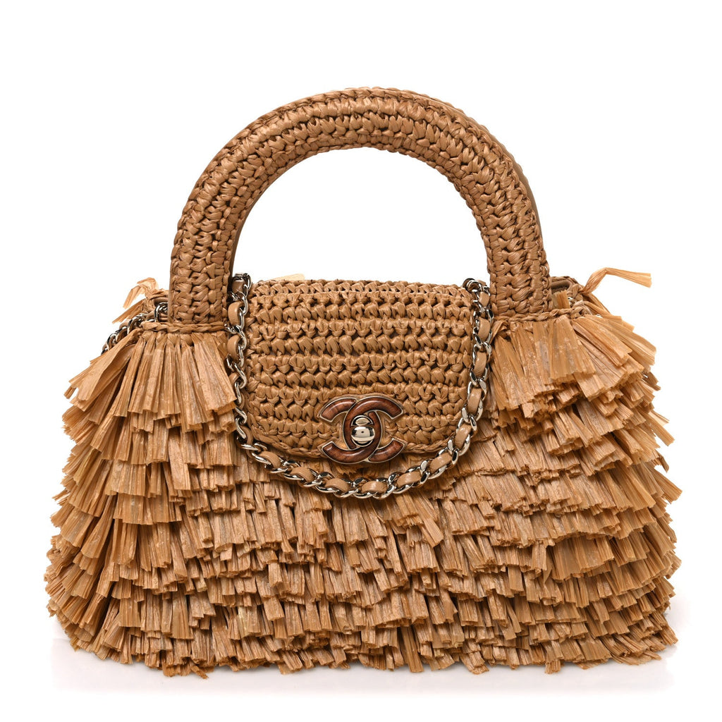 Chanel Raffia Fringe Nano Kelly Shopper Dark Beige