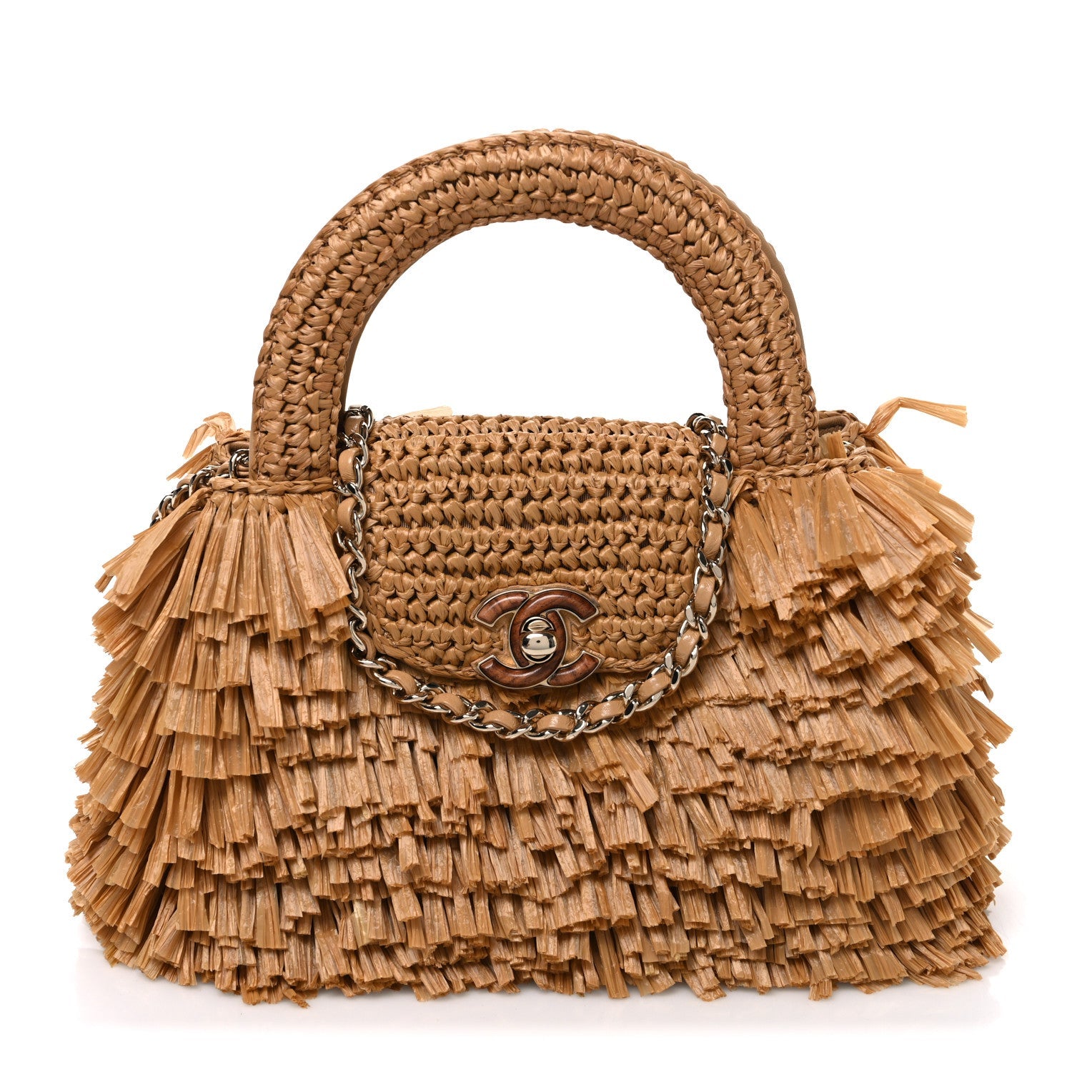 Chanel Raffia Fringe Nano Kelly Shopper Dark Beige