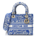 Dior Canvas Toile De Jouy Reverse Embroidered Medium Lady D-Lite Fluorescent Blue
