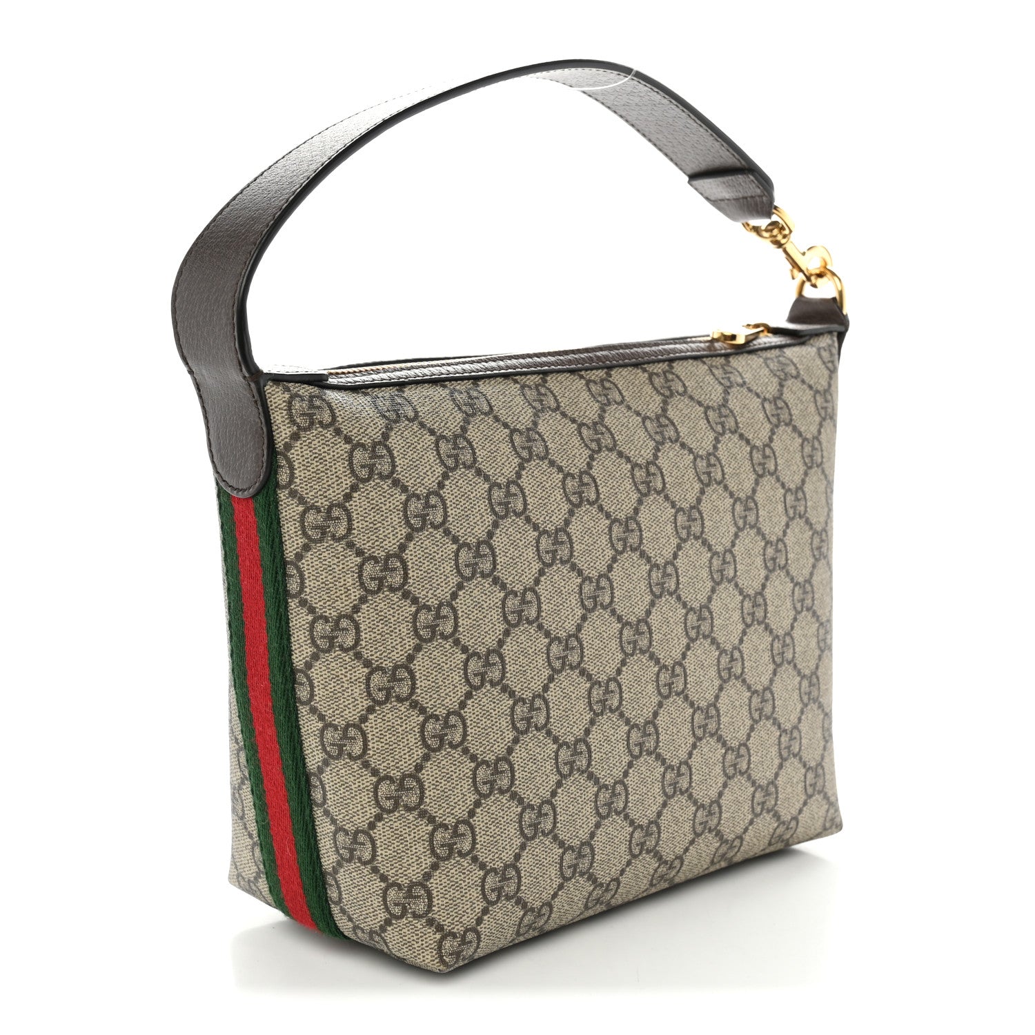 Gucci GG Supreme Monogram Textured Calfskin Web Super Mini Ophidia Shoulder Bag Beige Ebony New Acero