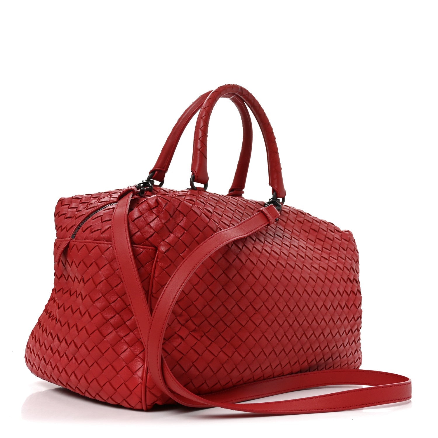 Bottega Veneta Nappa Intrecciato Boston Carmine