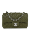 Chanel Lambskin Quilted Mini Rectangular Flap Green