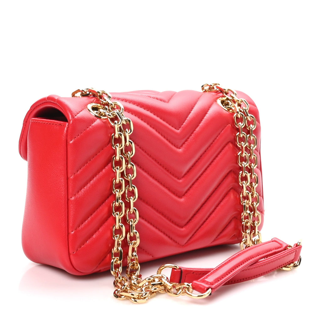 Gucci Lambskin Matelasse Small GG Marmont Shoulder Bag Bright Red