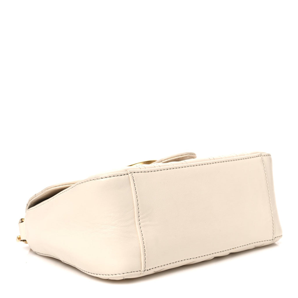Gucci Calfskin Matelasse Mini GG Marmont Top Handle Shoulder Bag White