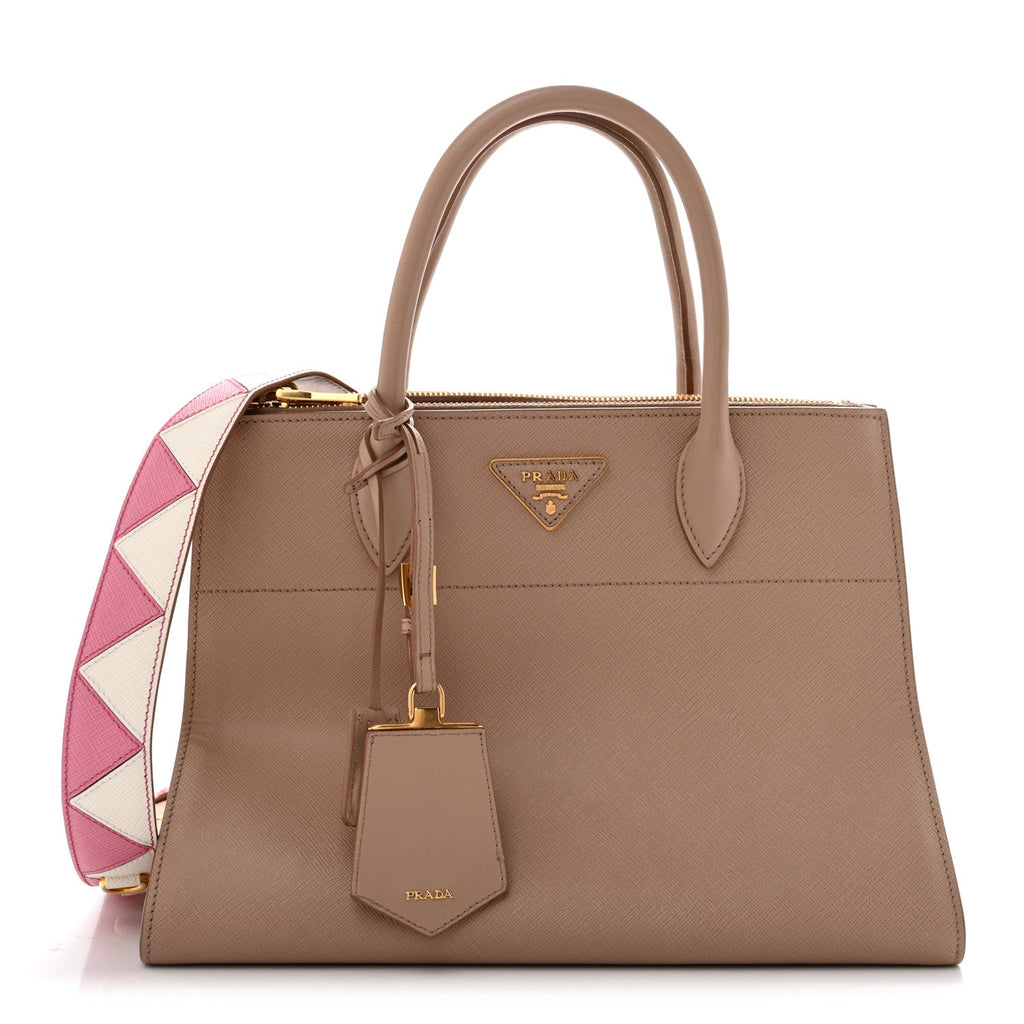 Prada Saffiano City Calfskin Greche Medium Paradigme Bag Cammeo Begonia