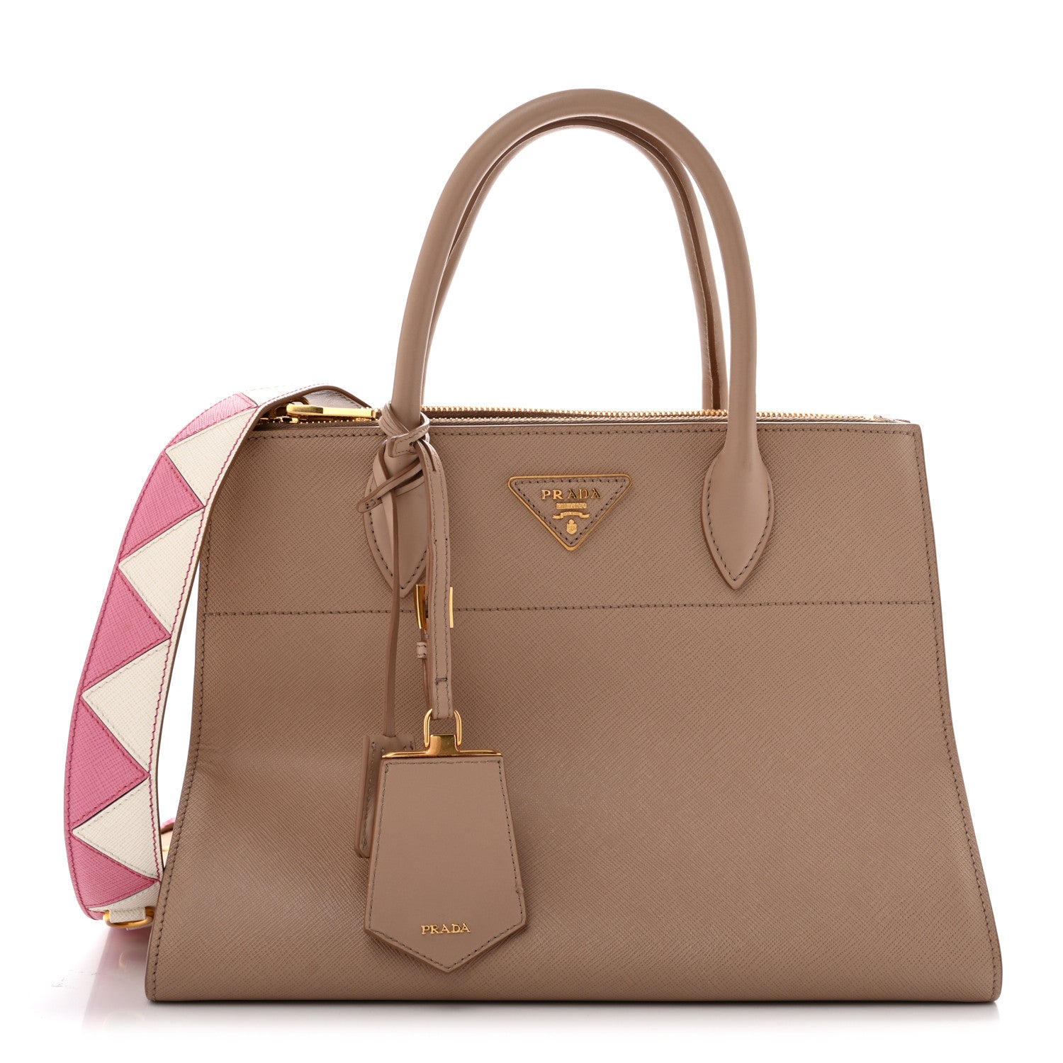 Prada Saffiano City Calfskin Greche Medium Paradigme Bag Cammeo Begonia
