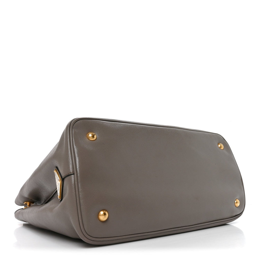Prada Glace Calfskin Embossed Logo Tote Argilla