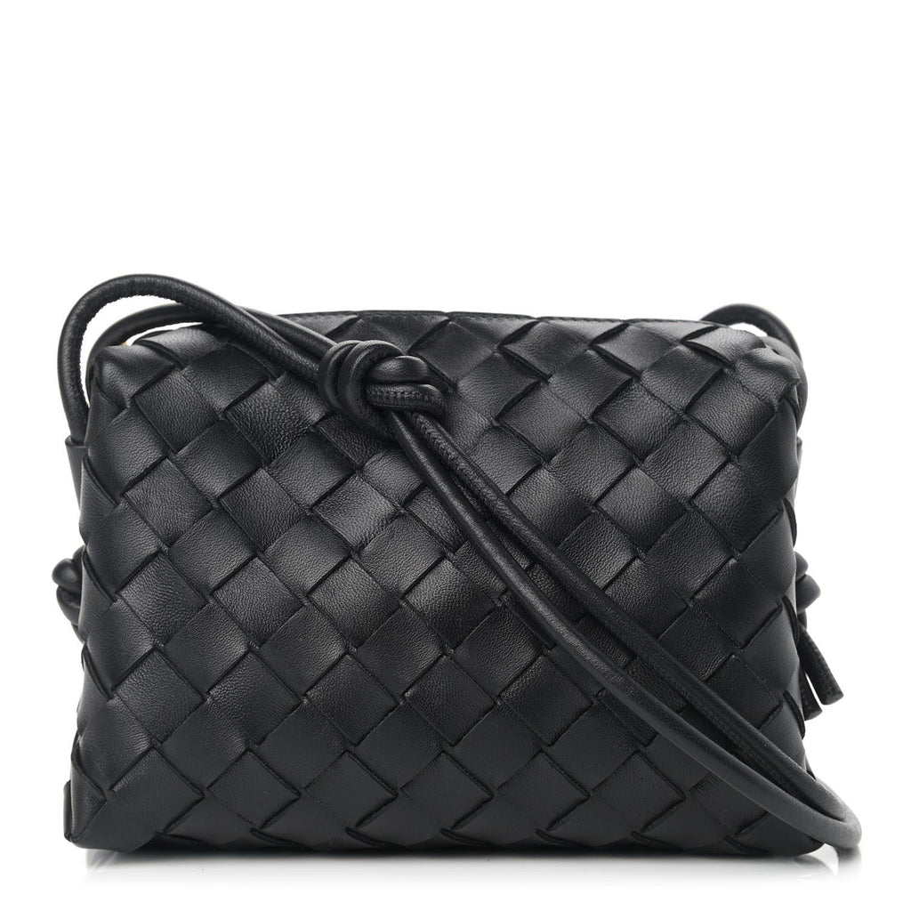 Bottega Veneta Mini Loop intrecciato camera bag front view black