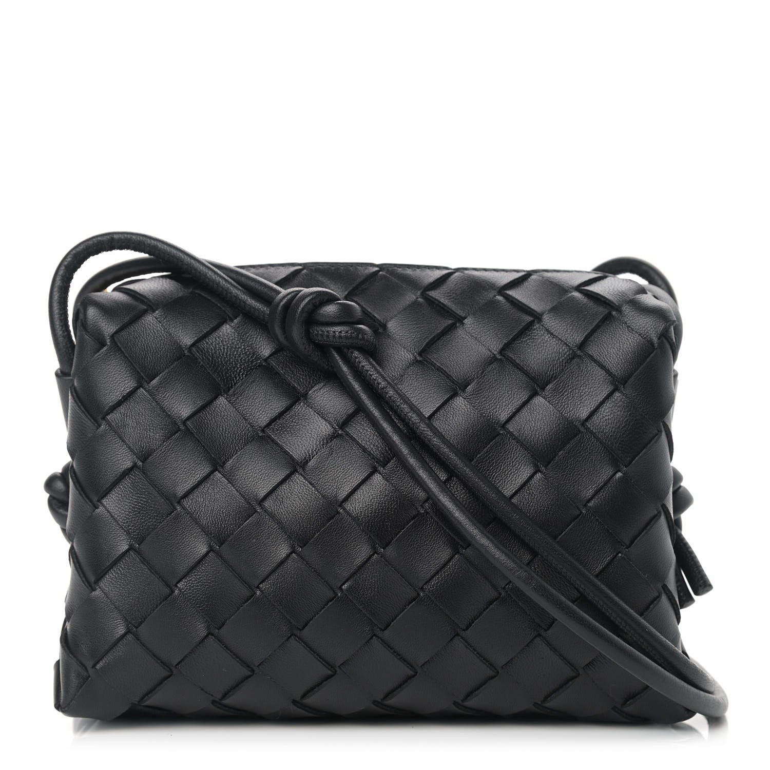 Bottega Veneta Mini Loop intrecciato camera bag front view black