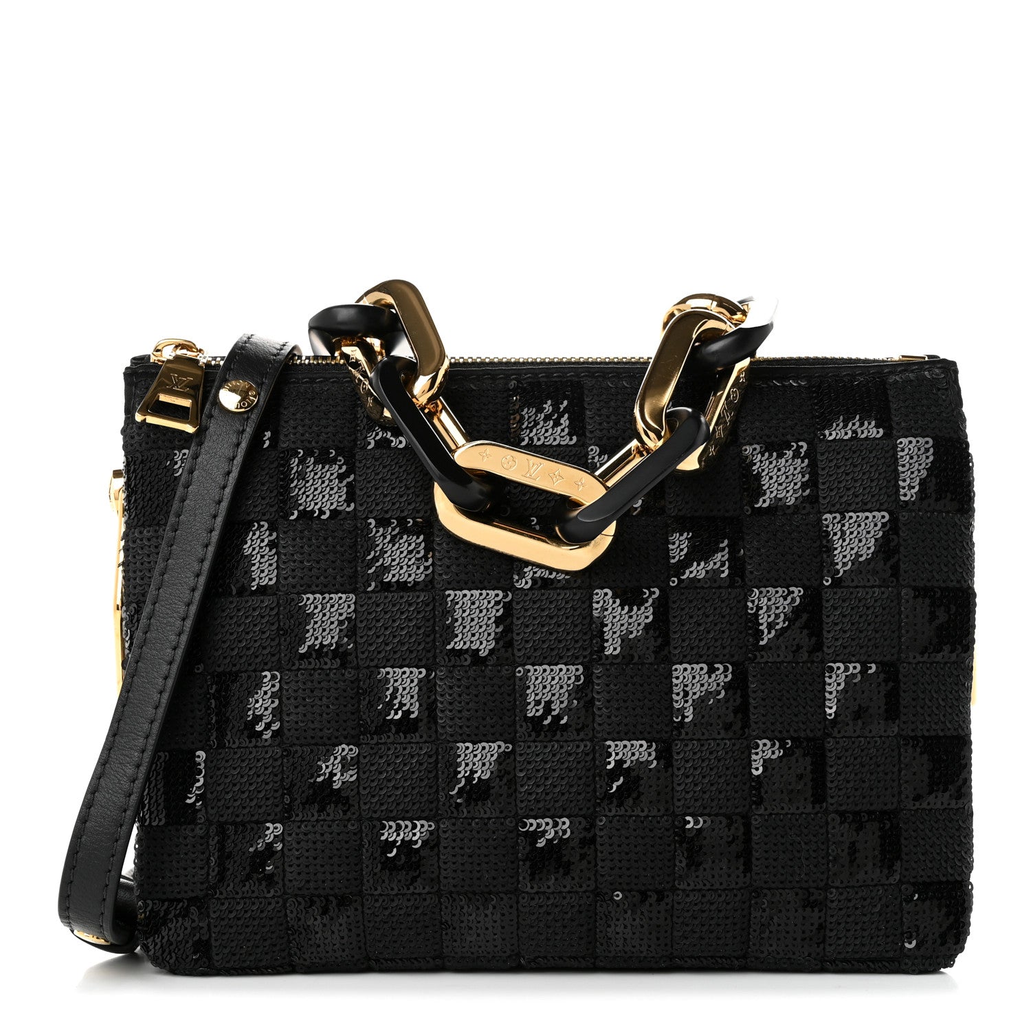Louis Vuitton Satin Sequin Embroidered Damier Coussin BB Black