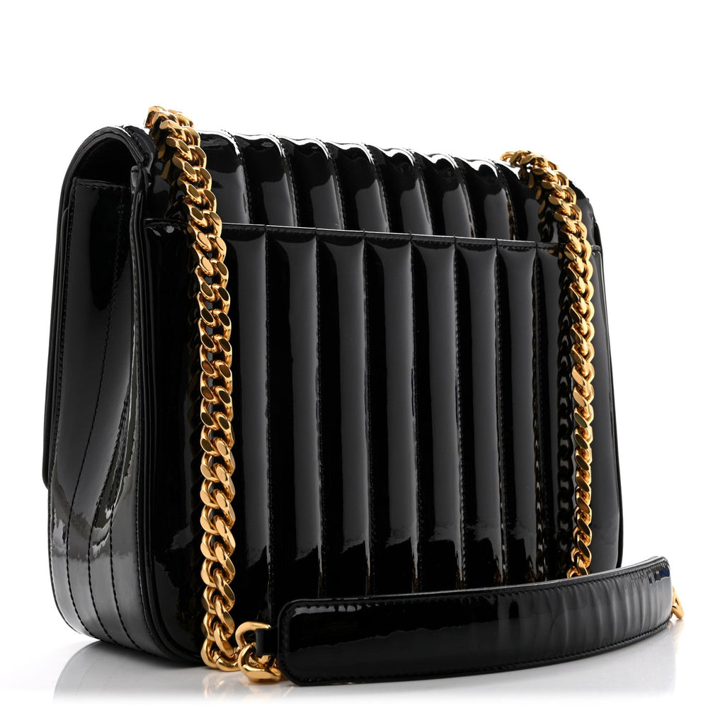 Saint Laurent Patent Matelasse Monogram Large Vicky Chain Bag Black