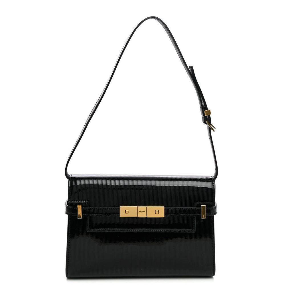 Saint Laurent Patent Linear Embossed Small Manhattan Shoulder Bag Black