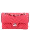 Chanel Caviar Chevron Quilted Small Double Flap Dark Pink
