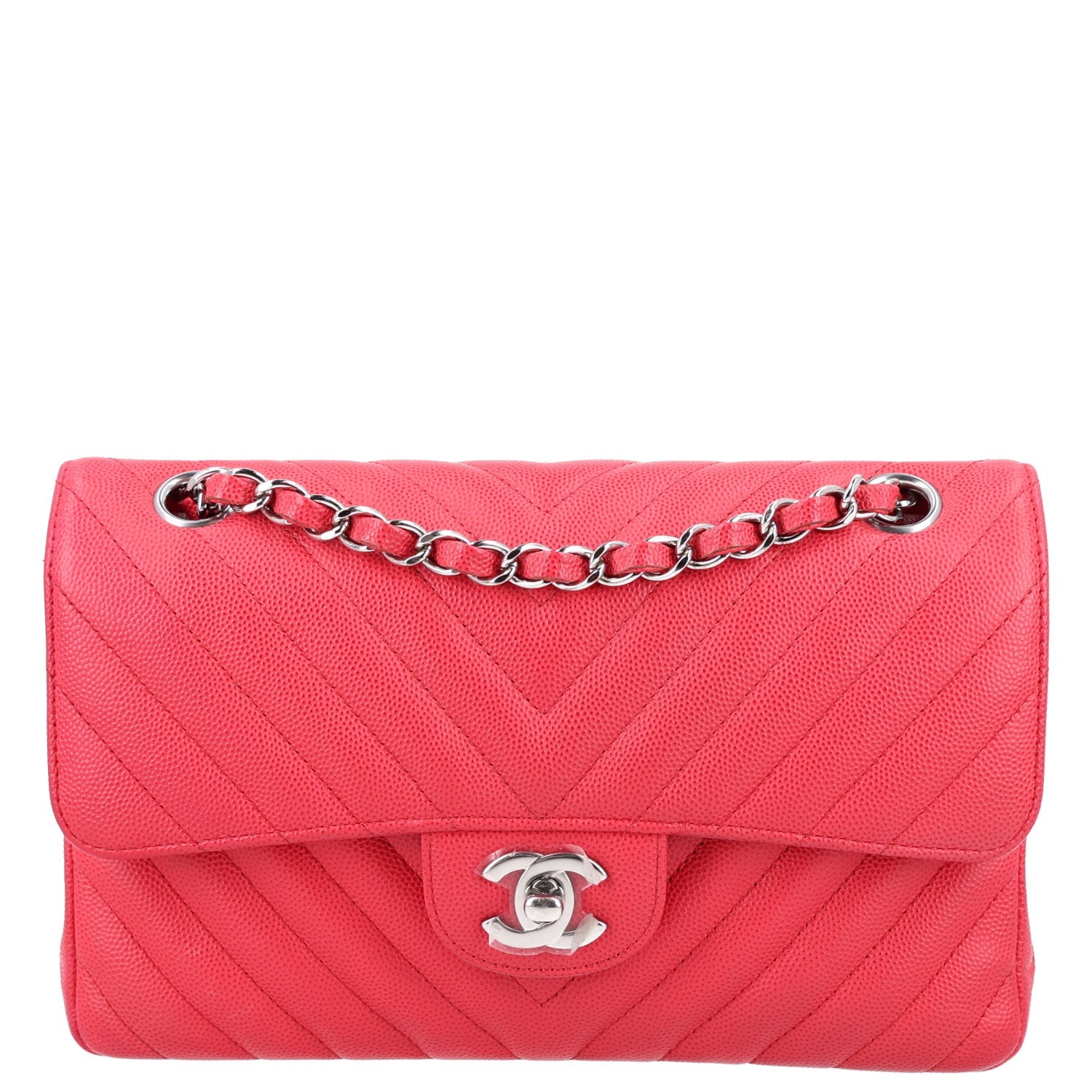 Chanel Caviar Chevron Quilted Small Double Flap Dark Pink