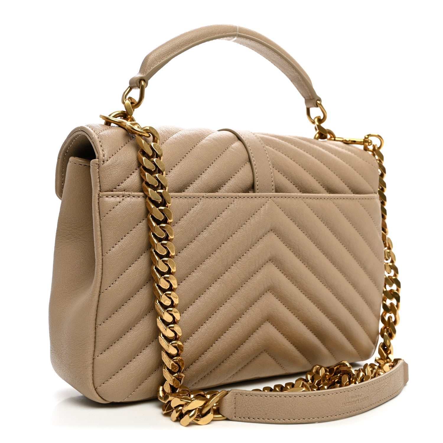 Saint Laurent Sheepskin Matelasse Chevron Monogram Medium College Bag Dark Beige