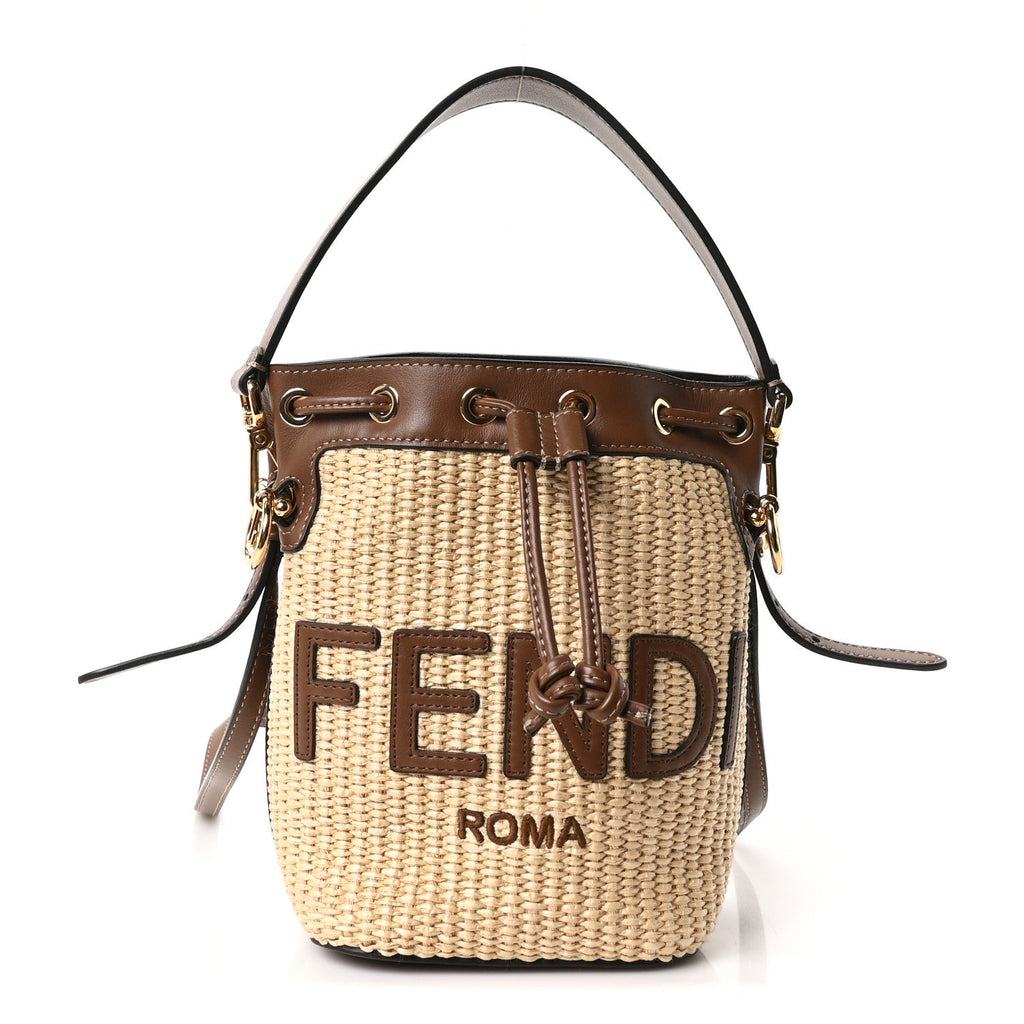 Fendi Straw F is Fendi Logo Crochet Mini Mon Tresor Bucket Bag Naturale Black