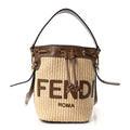 Fendi Straw F is Fendi Logo Crochet Mini Mon Tresor Bucket Bag Naturale Black