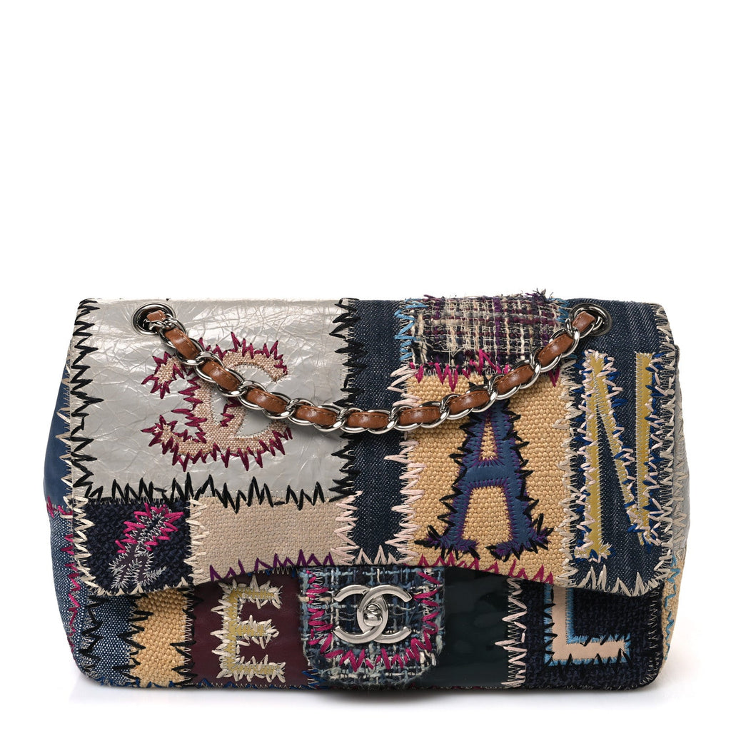 Chanel Denim Tweed Patchwork Jumbo Single Flap Multicolor