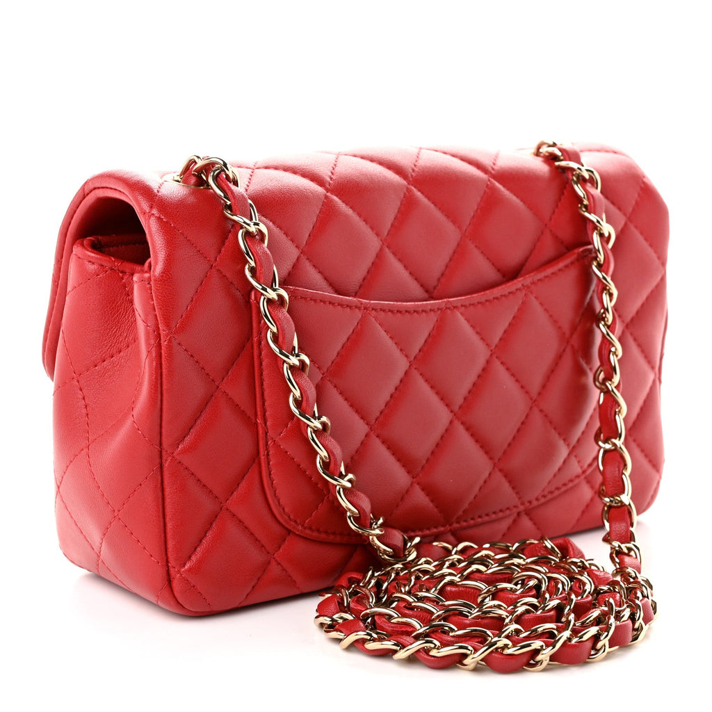 Chanel Lambskin Quilted Mini Rectangular Flap Red Dark Red