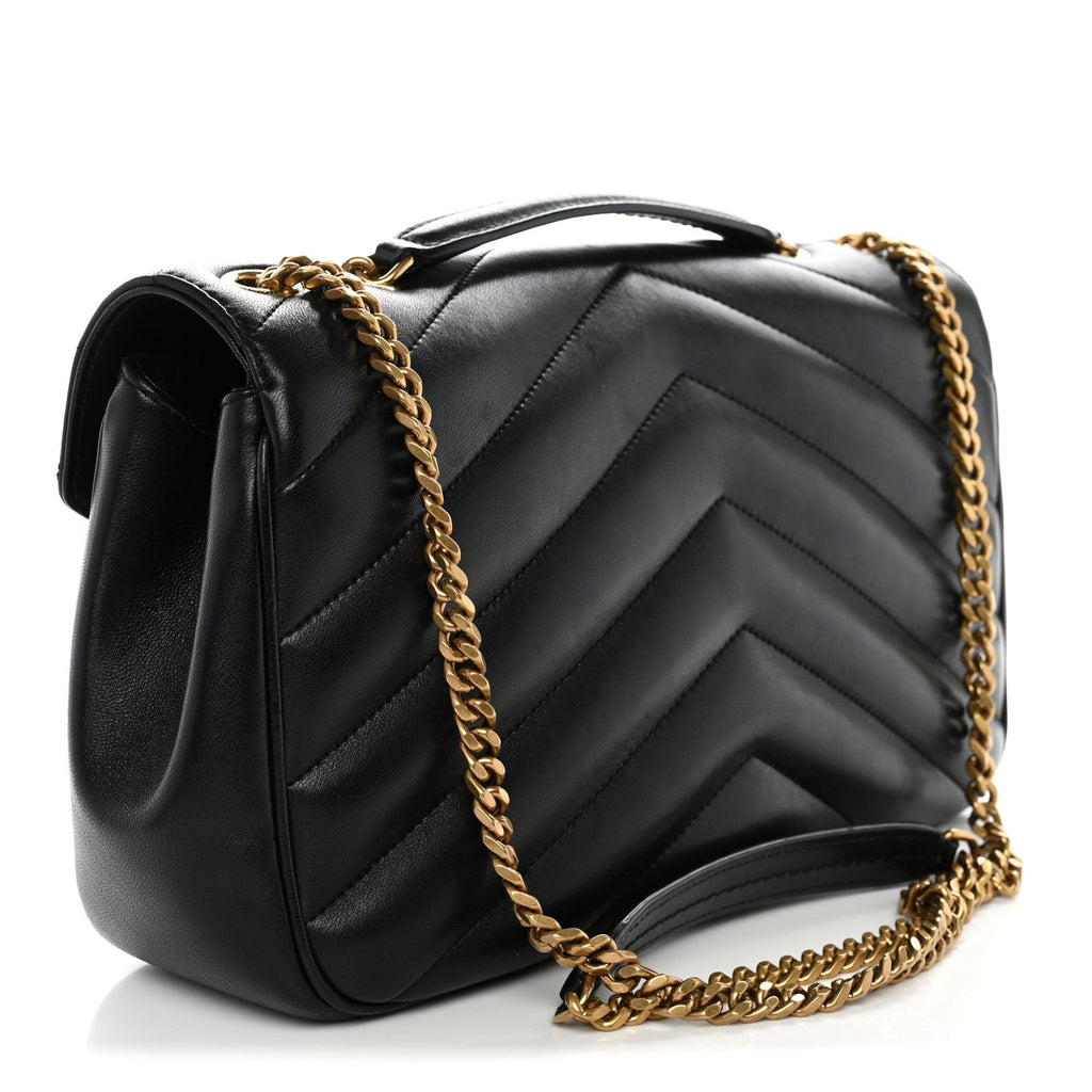 Saint Laurent Lambskin Chevron Quilted Medium Loulou Black
