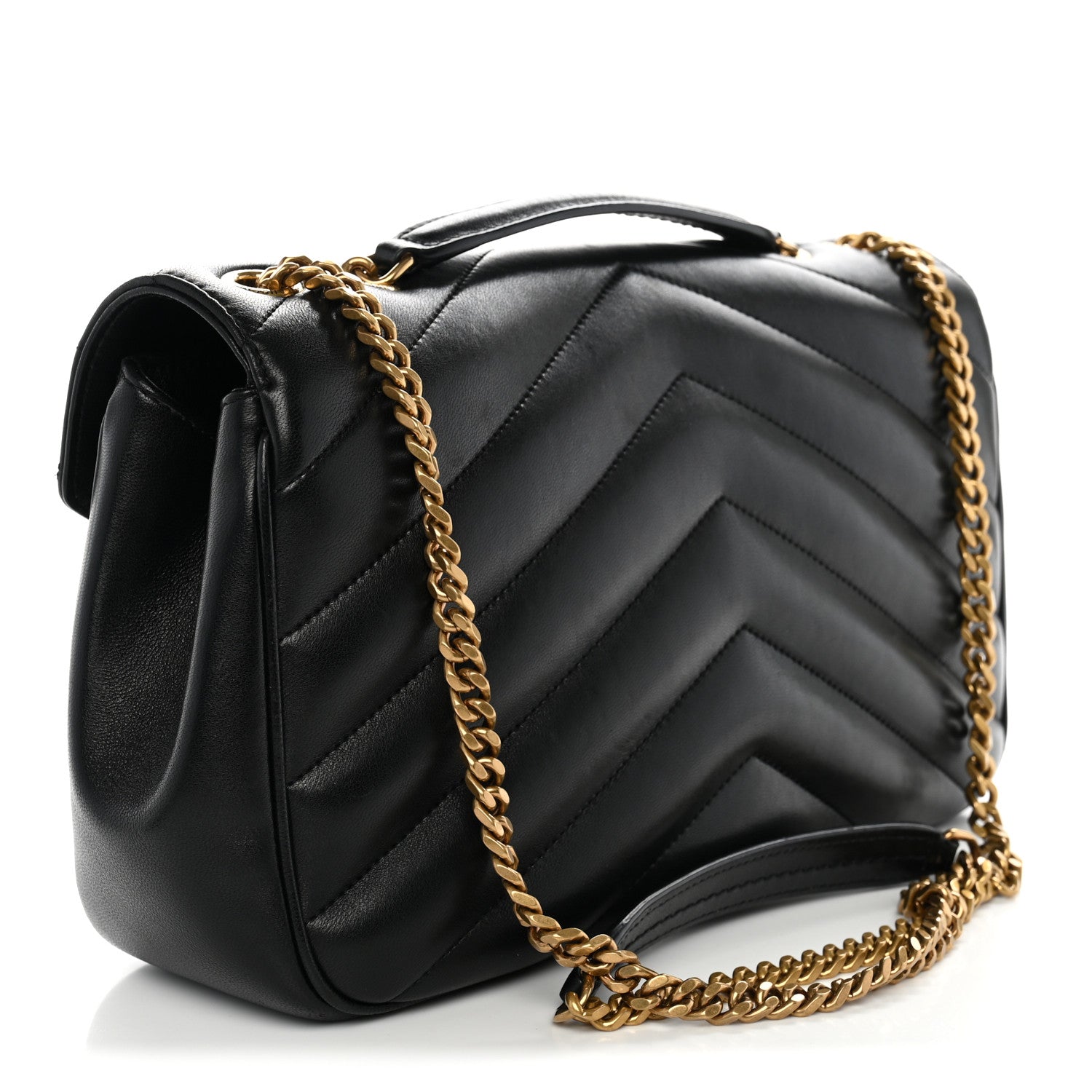 Saint Laurent Lambskin Chevron Quilted Medium Loulou Black