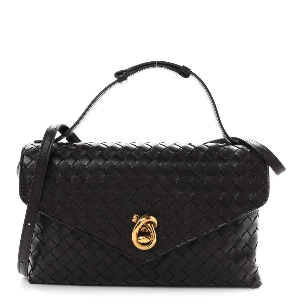 Bottega Veneta Nappa Intrecciato Knot Lock Top Handle Crossbody Bag Fondant