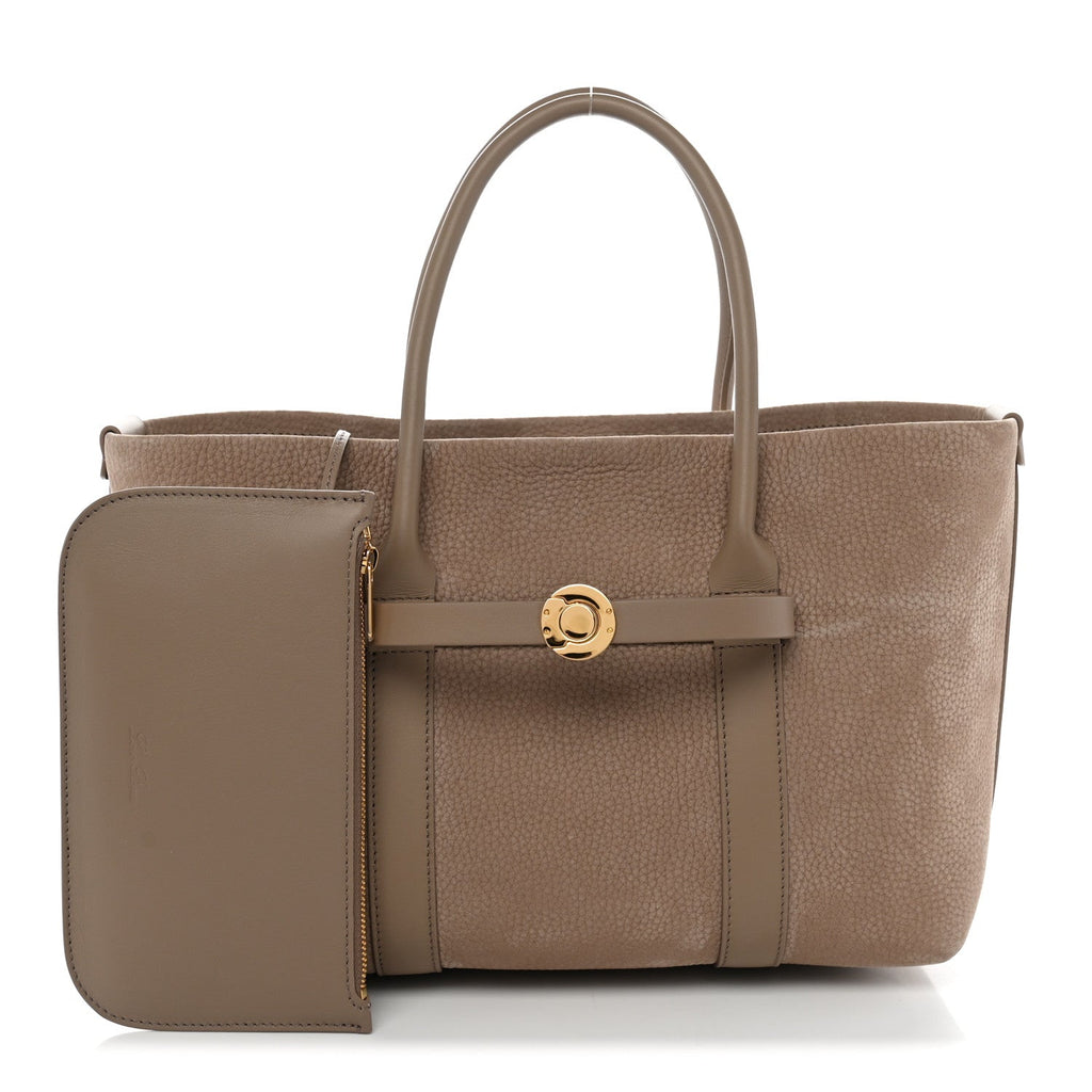 Loro Piana Small Ghiera Shopper Tote Fume Taupe side view