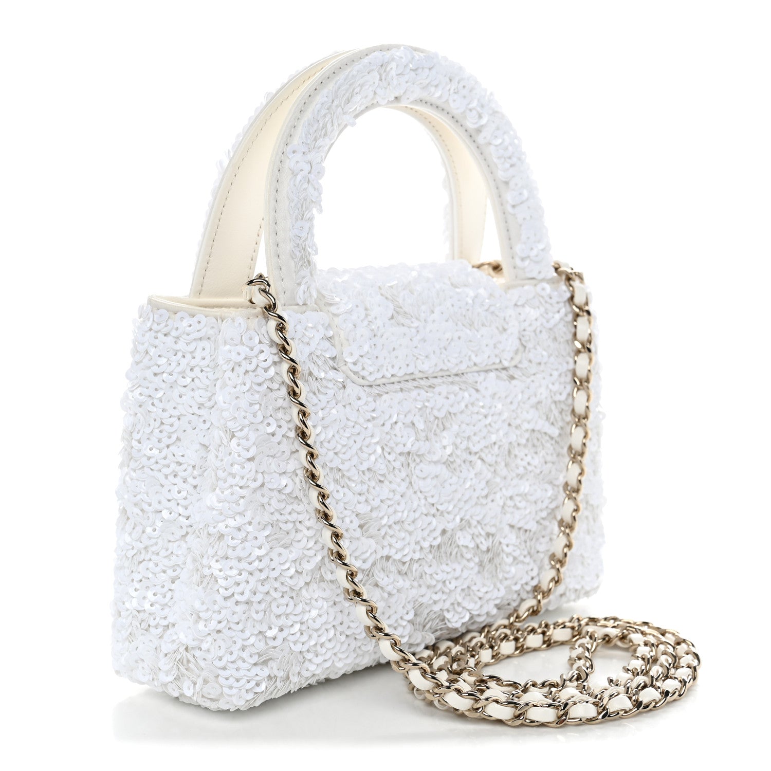 Chanel Sequin Nano Kelly Shopper White