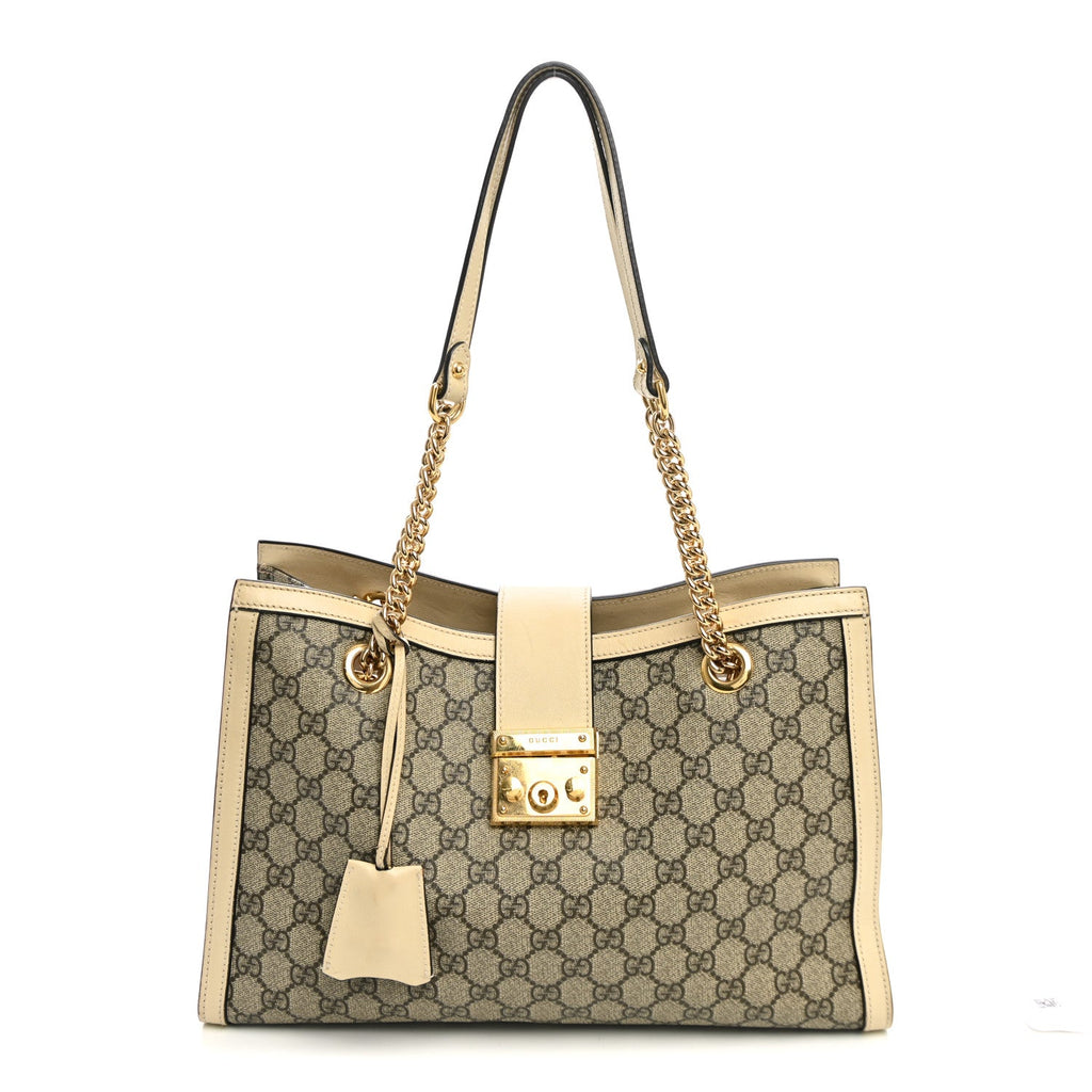 Gucci GG Supreme Monogram Medium Padlock Tote White