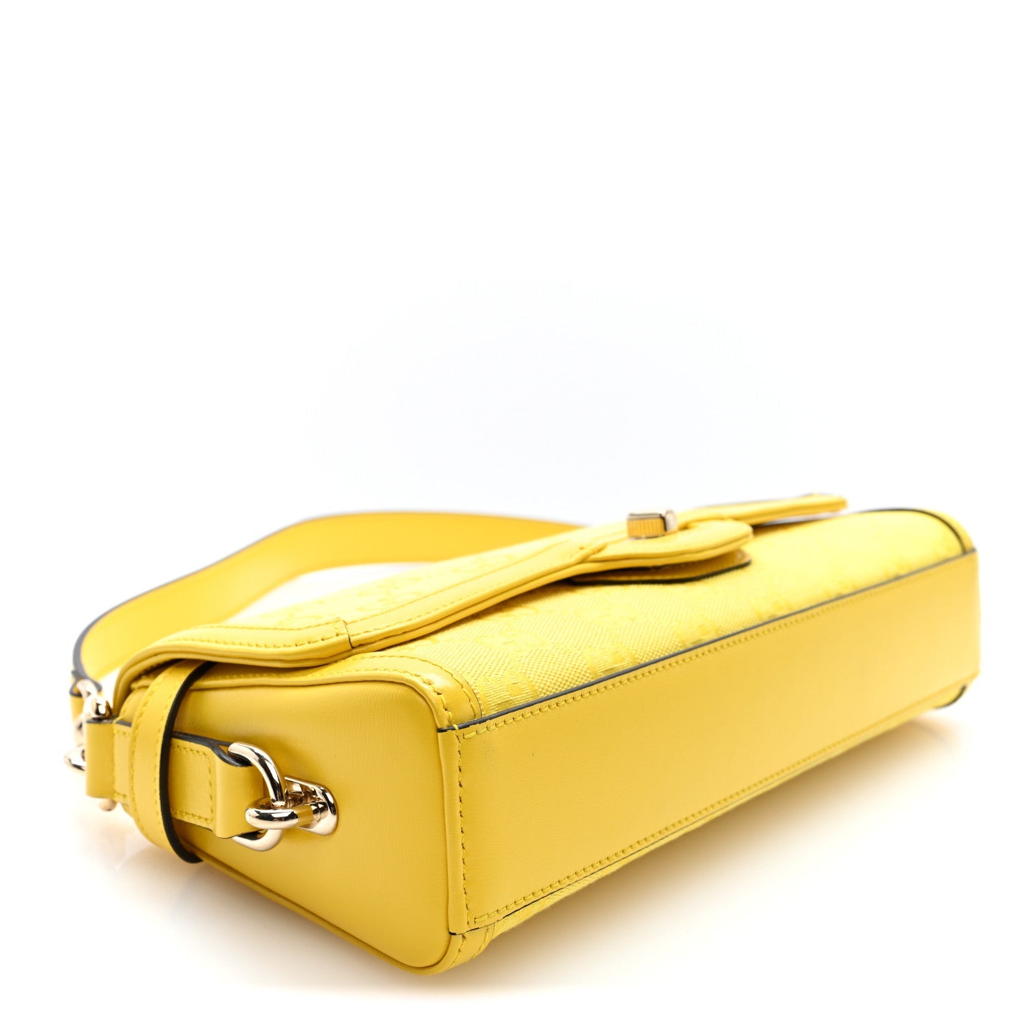 Gucci GG Monogram Textured Dollar Calfskin Small Luce Shoulder Bag Yellow Yellow