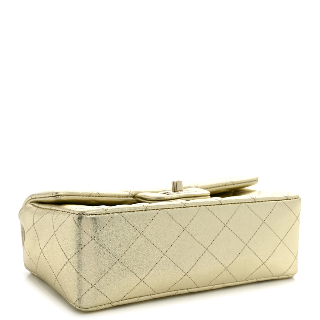 Chanel Metallic Lambskin Quilted Mini Rectangular Flap Gold