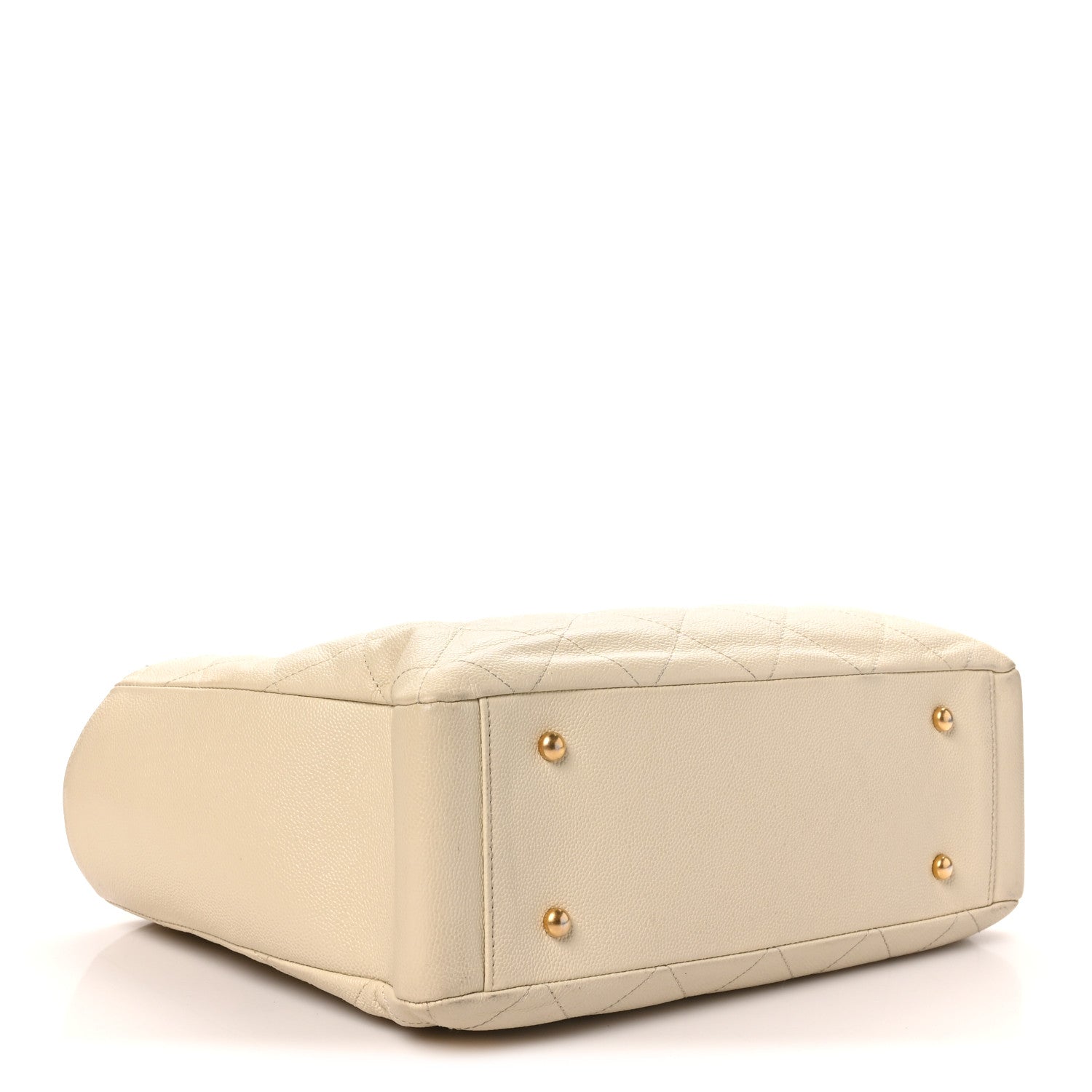 Chanel Caviar Quilted Small Trapezoid Chain Shopping Tote Ivory