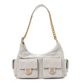 Chanel Shiny Lambskin Quilted Large Trendy Pockets Hobo Light Grey