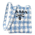 Prada Yarn Raffia Effect Crochet Embroidered Logo Tote Messenger Bag Celeste