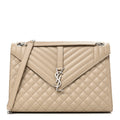 Saint Laurent Grain De Poudre Mixed Matelasse Large Triquilt Monogram Satchel Dark Beige