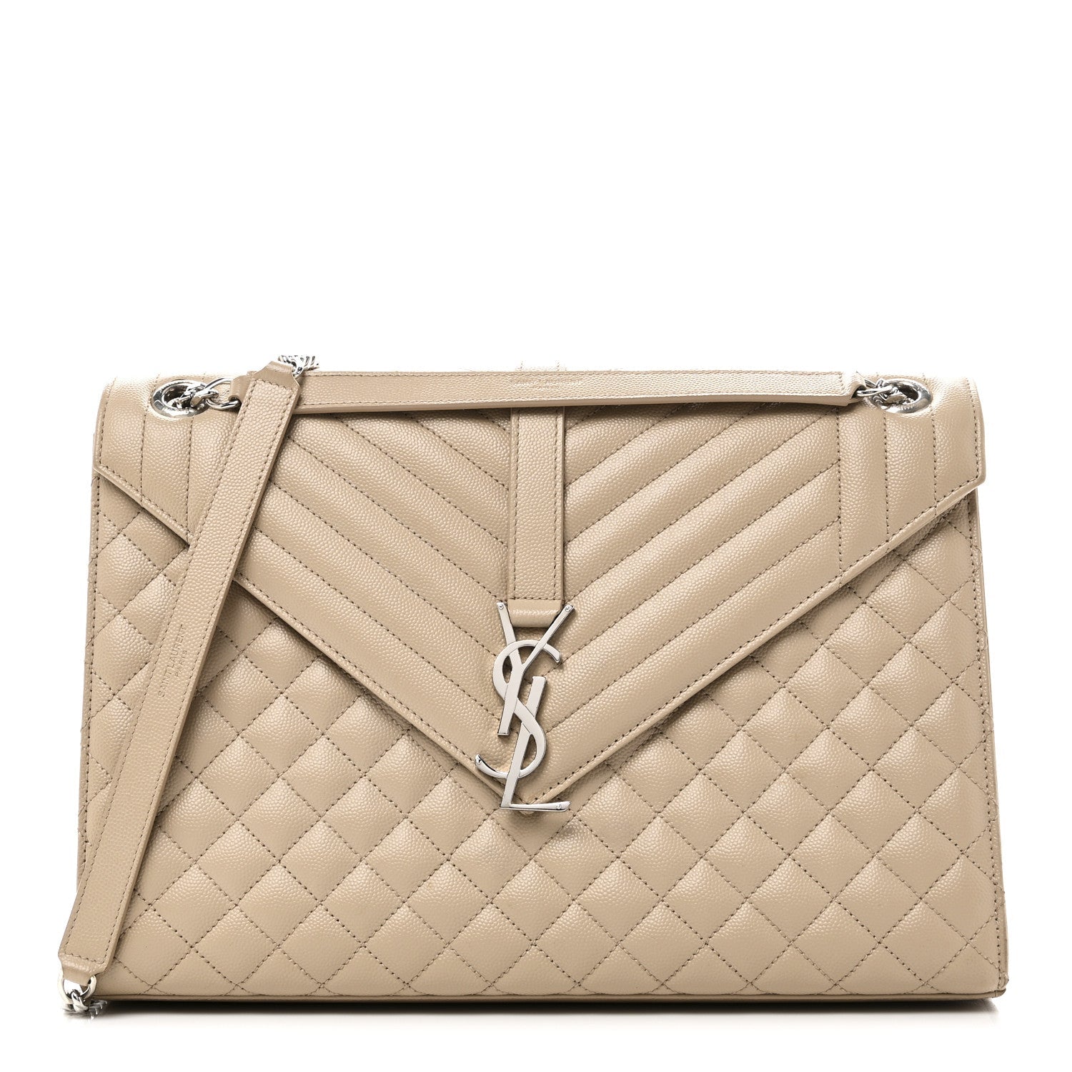 Saint Laurent Grain De Poudre Mixed Matelasse Large Triquilt Monogram Satchel Dark Beige
