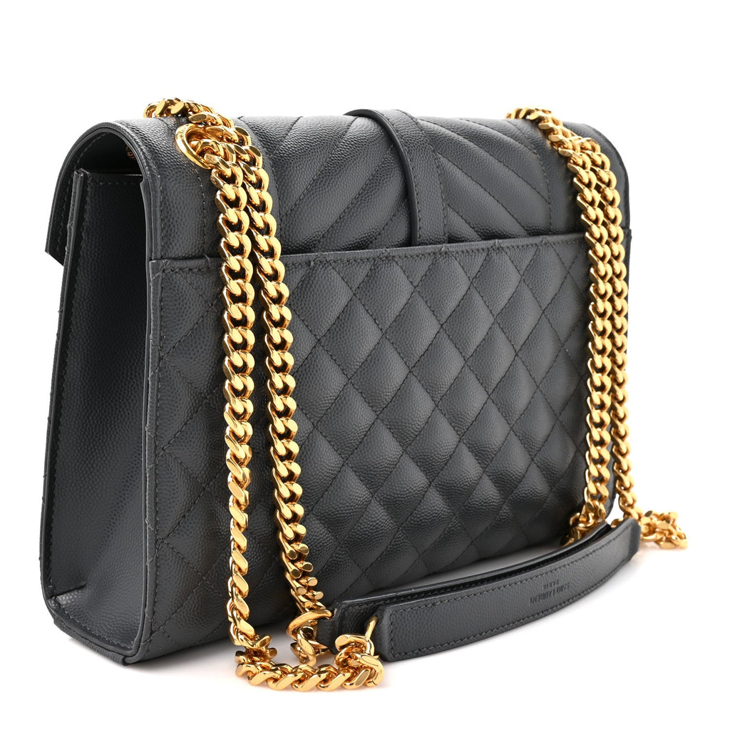 Saint Laurent Grain De Poudre Textured Mixed Matelasse Triquilt Medium Monogram Satchel Dark Smog