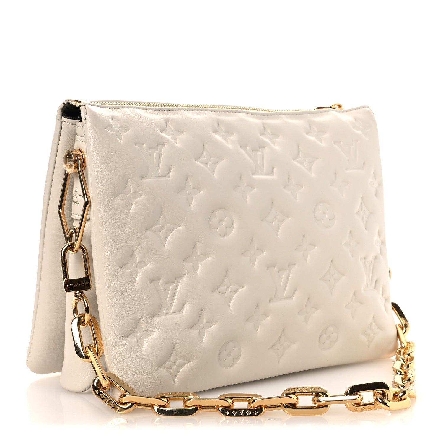 Louis Vuitton Lambskin Embossed Monogram Coussin BB White
