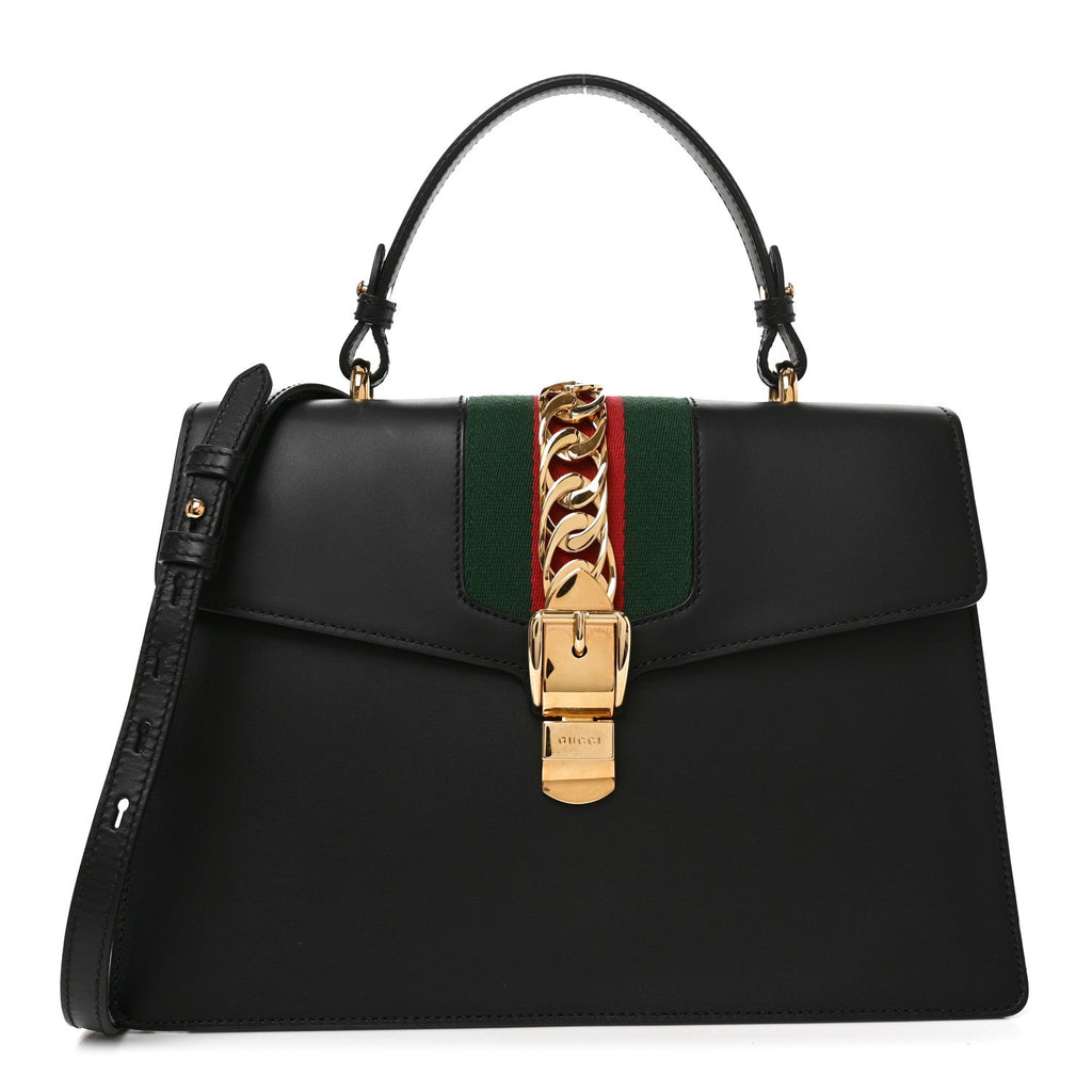 Gucci Calfskin Medium Sylvie Top Handle Bag Black