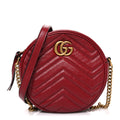 Gucci Glazed Calfskin Matelasse Heart Mini GG Marmont Round Shoulder Bag Romantic Cerise