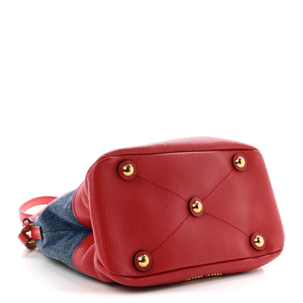 Miu Miu Denim Madras Hobo Bag Blue Fuoco side view