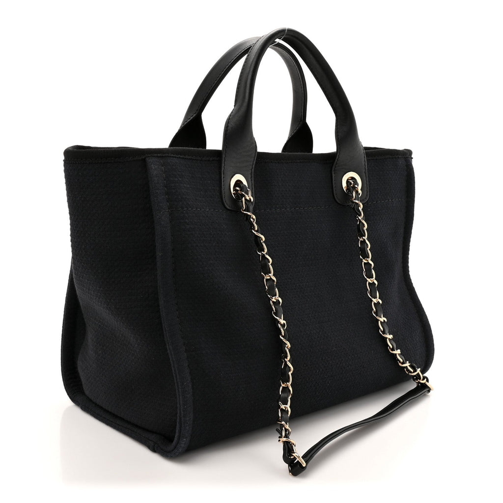 CHANEL Small Deauville Tote Black Canvas - Back View