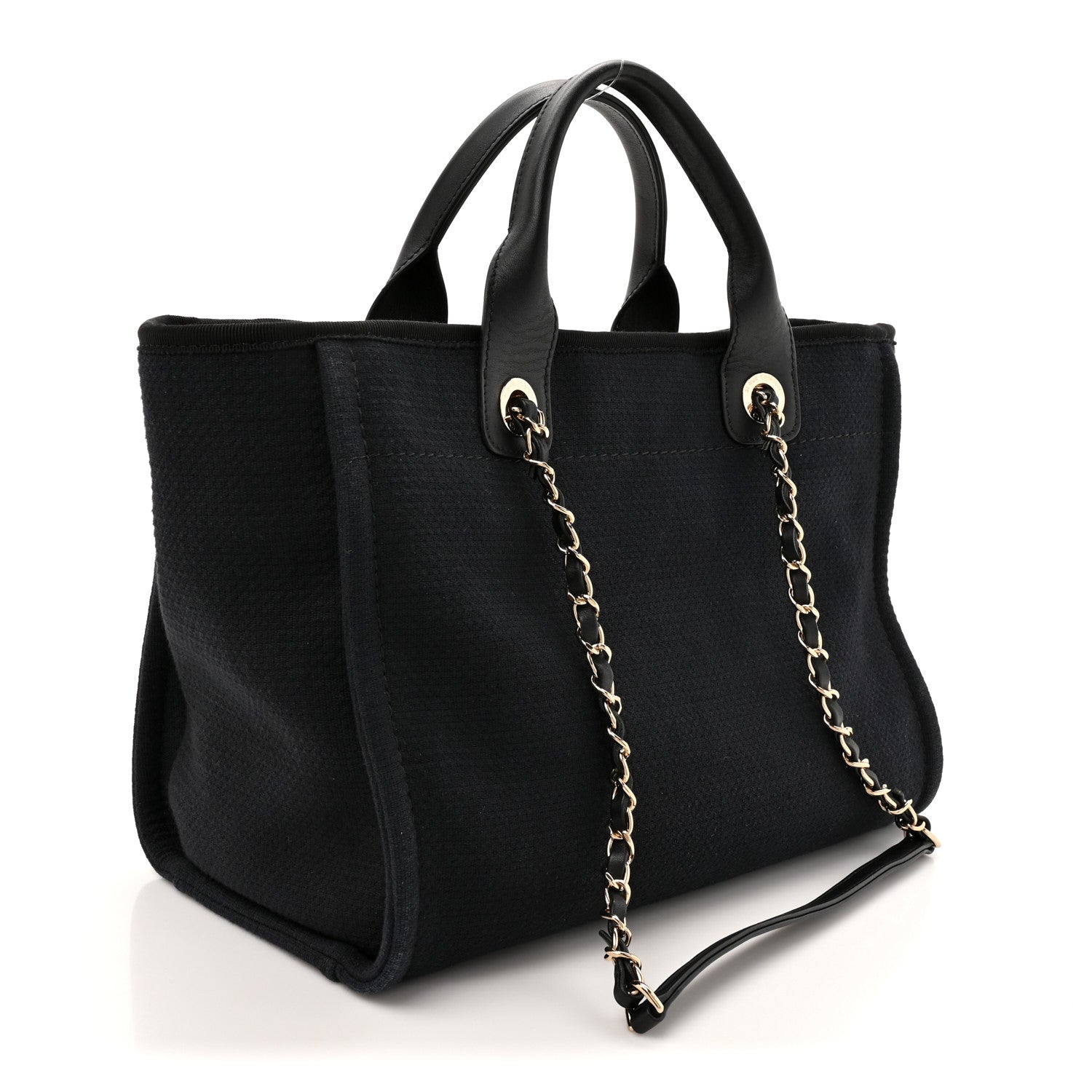 CHANEL Small Deauville Tote Black Canvas - Back View