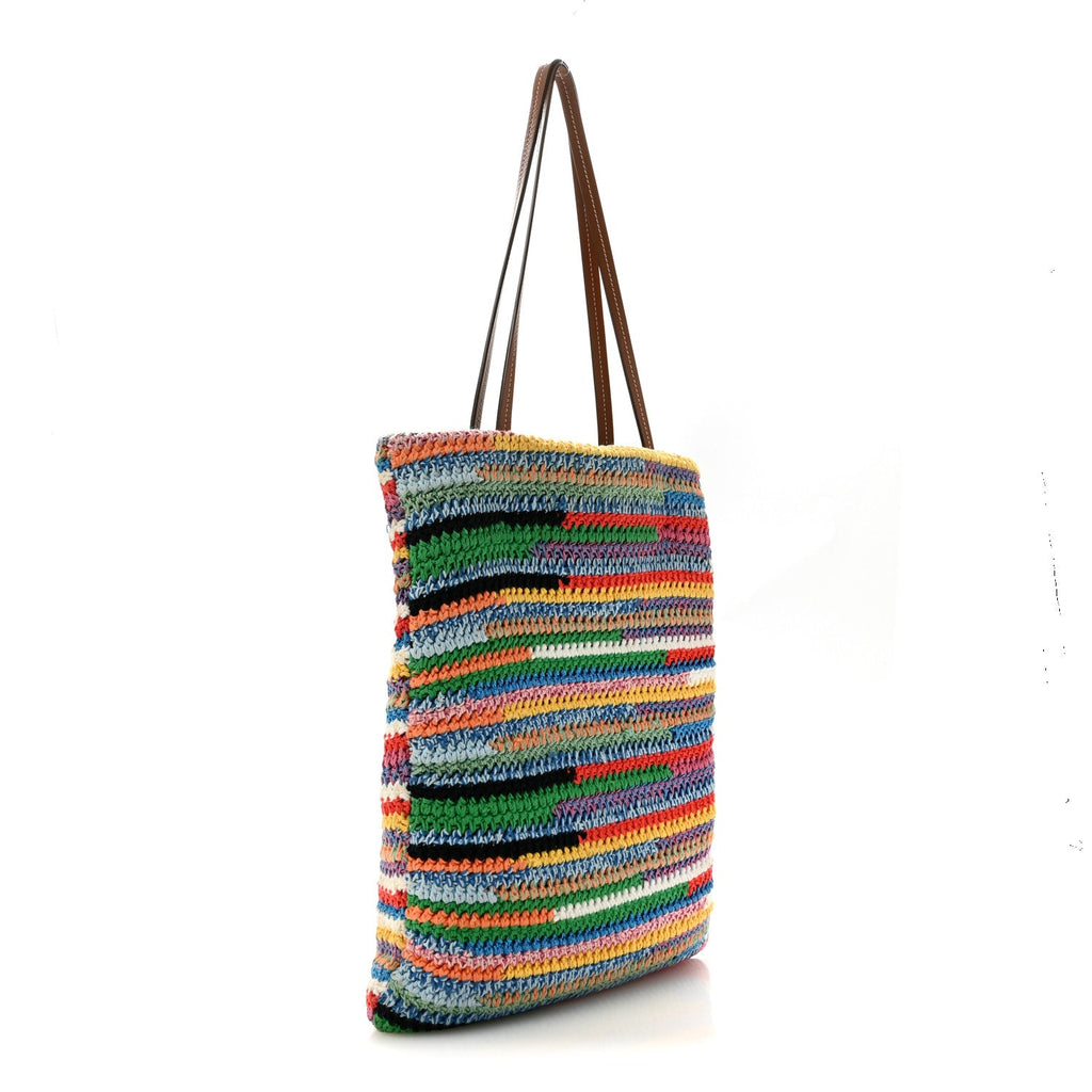 Miu Miu Cotton Crochet Stripe Vertical Tote Bag Multicolor
