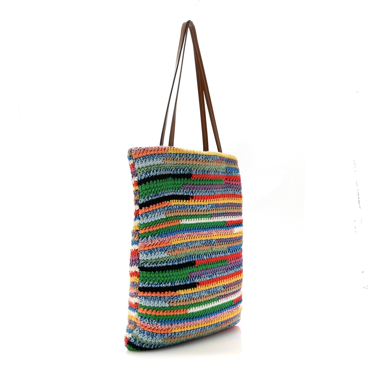 Miu Miu Cotton Crochet Stripe Vertical Tote Bag Multicolor